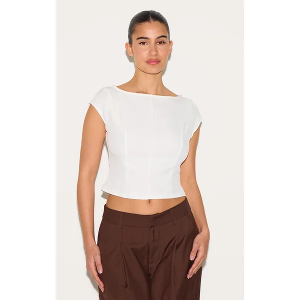 White Woven Boatneck Top