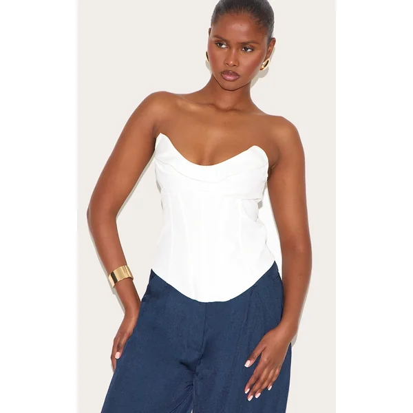 White Woven Boned Corset