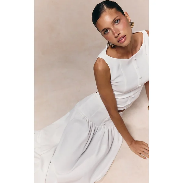 White Woven Button Detail Vest