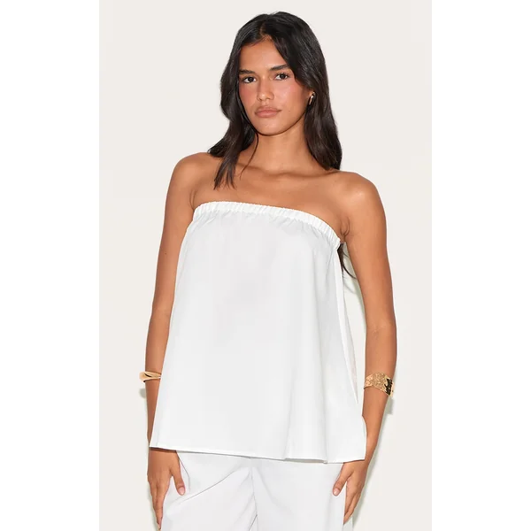White Woven Longline Bandeau Top