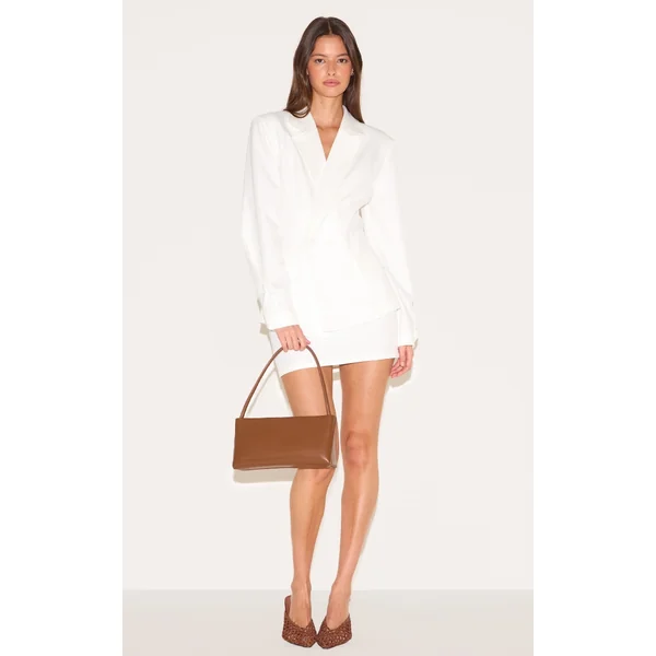 White Woven Mid Rise Mini Skirt