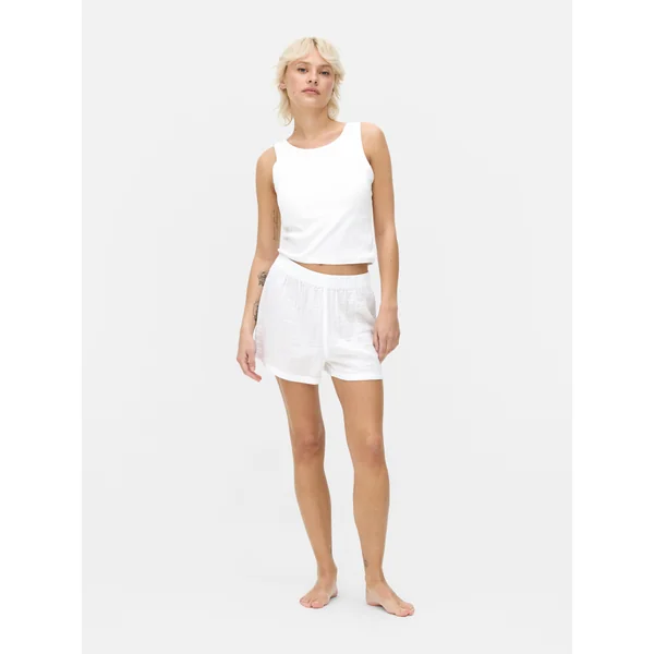 White Woven Pajama Shorts - White