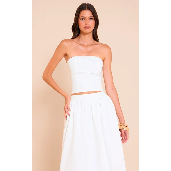 White Woven Seam Detail Bandeau Top