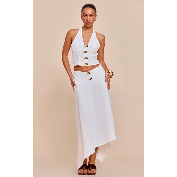 White Woven Seam Detail Maxi Skirt