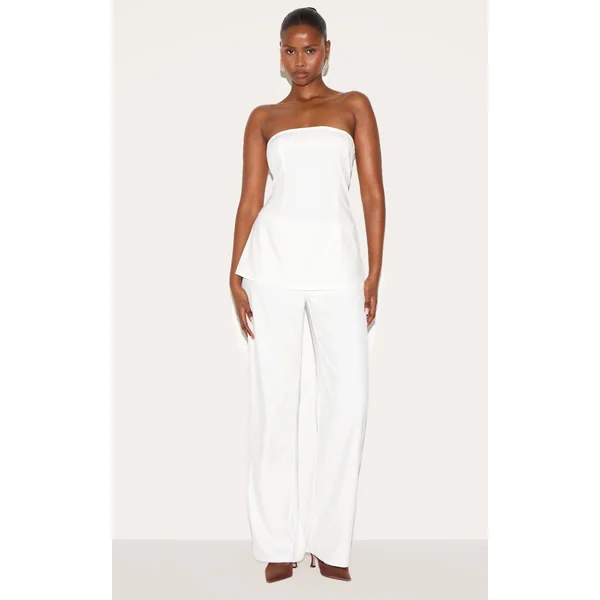 White Woven Tailored Longline Bandeau Flared Jumpsuit