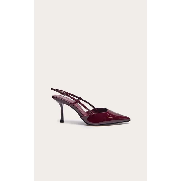 Wide Fit Burgundy PU Point Toe Court Heels