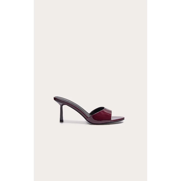 Wide Fit Burgundy Pu Round Toe Mid Stiletto Heeled Mules