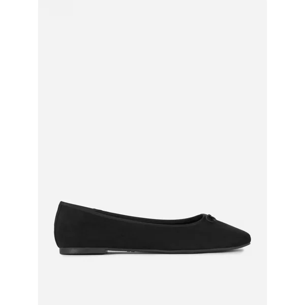Wide Fit Faux Suede Bow Ballerinas - Black