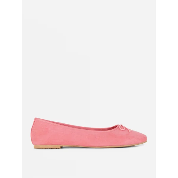 Wide Fit Faux Suede Bow Ballerinas - Pink