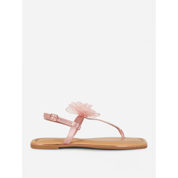 Wide Fit Flower Embellished Sandals - Blush