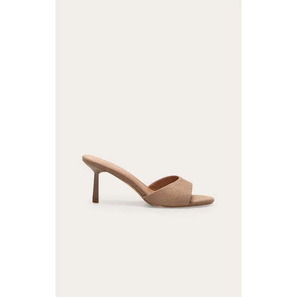 Wide Fit Mushroom Faux Suede Round Toe Mid Stiletto Heel Mules