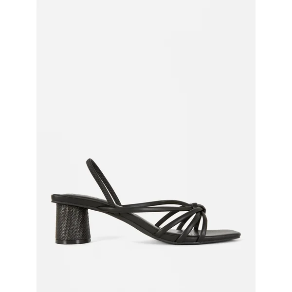 Wide Fit Raffia Heeled Sandals - Black