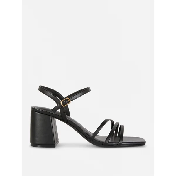 Wide Fit Strappy Block Heel Sandals - Black