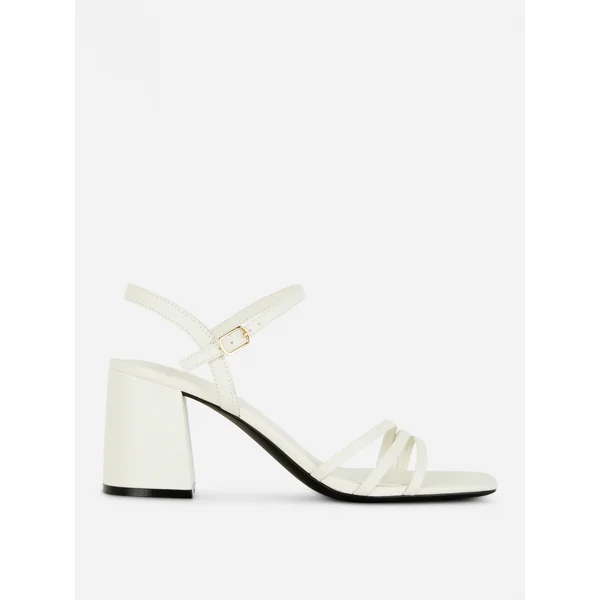 Wide Fit Strappy Block Heel Sandals - White