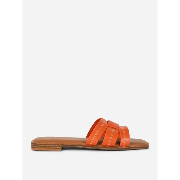 Wide Fit Woven Mule Sandals - Orange
