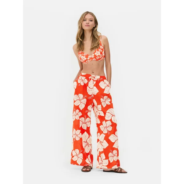 Wide Leg Drawstring Beach Pants - Coral