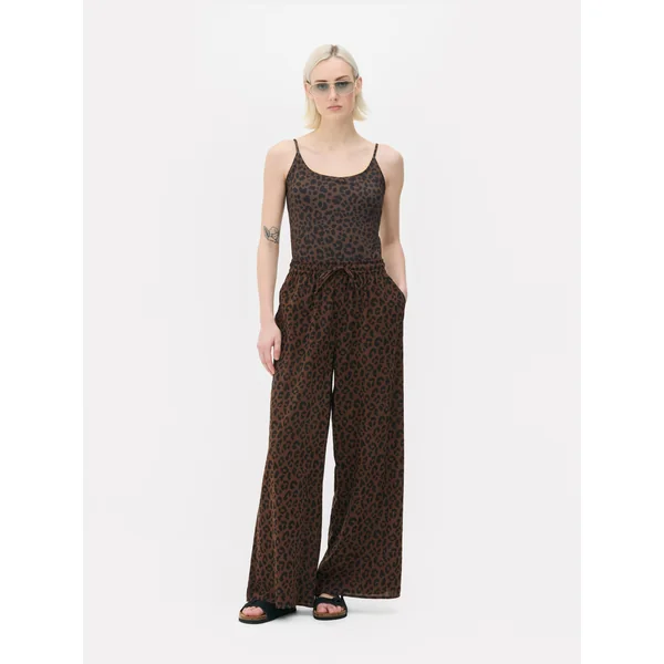 Wide Leg Drawstring Beach Pants - Dark Brown