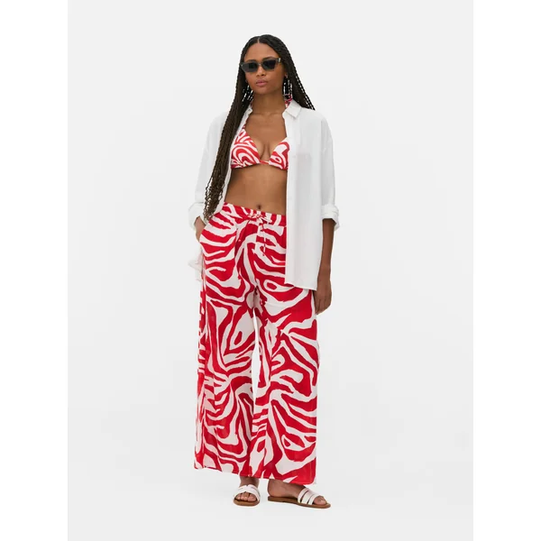 Wide Leg Drawstring Beach Pants - Red