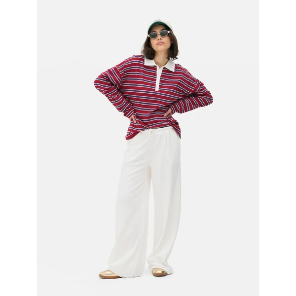 Wide Leg Drawstring Joggers - White