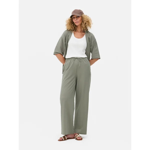 Wide Leg Drawstring Leggings - Olive