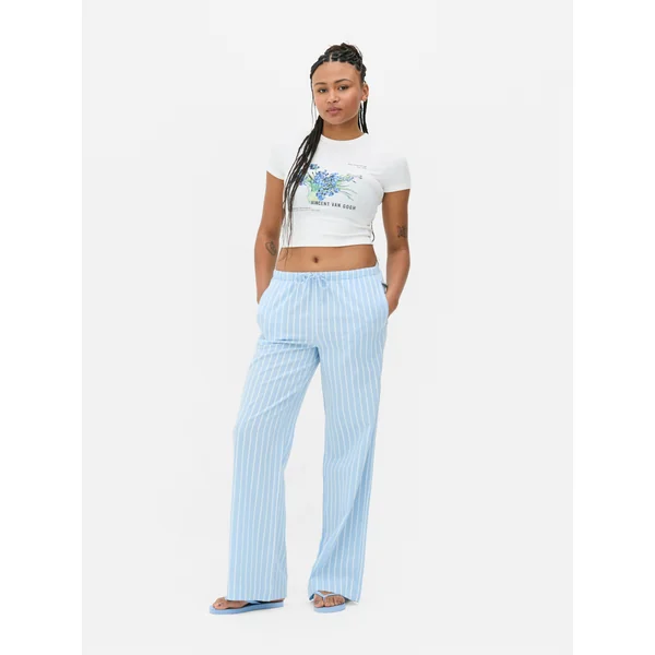 Wide Leg Drawstring Pants - Blue
