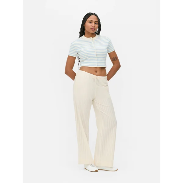 Wide Leg Drawstring Pants - Ivory