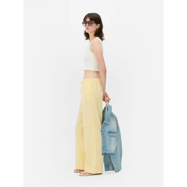 Wide Leg Drawstring Pants - Lemon