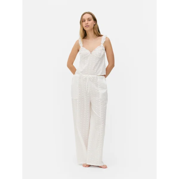 Wide Leg Eyelet Pajama Pants - White