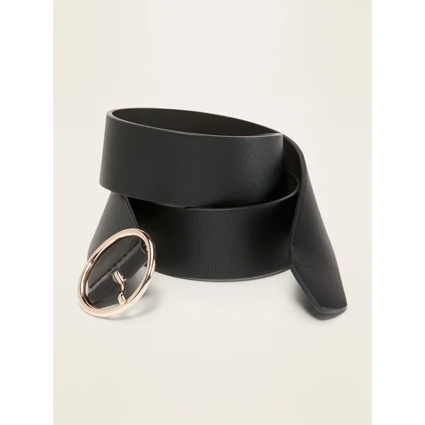 Wide Ring-Buckle Faux-Leather Belt For Women (1 1/2") - Black Jack