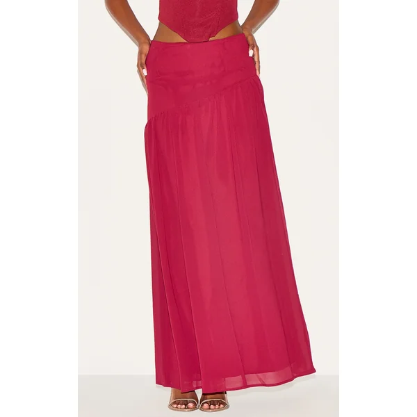 Wine Asymmetric Drop Waist Maxi Skirt