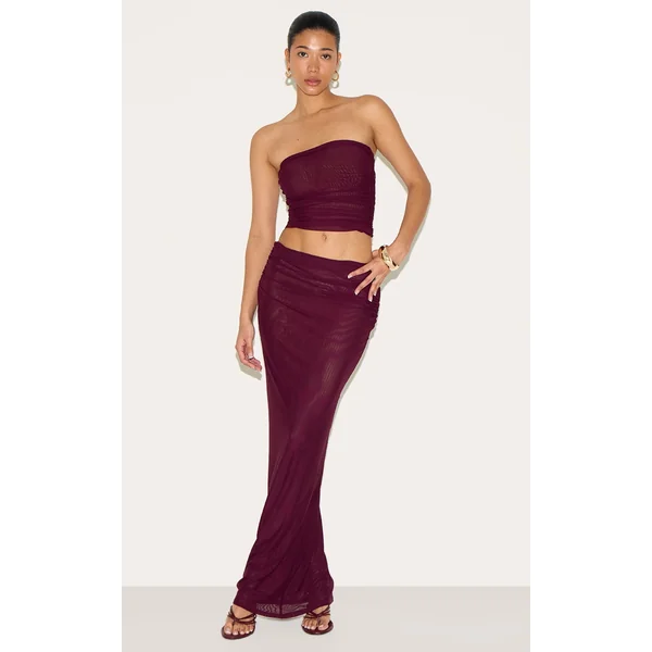 Wine Chiffon Mesh Maxi Skirt