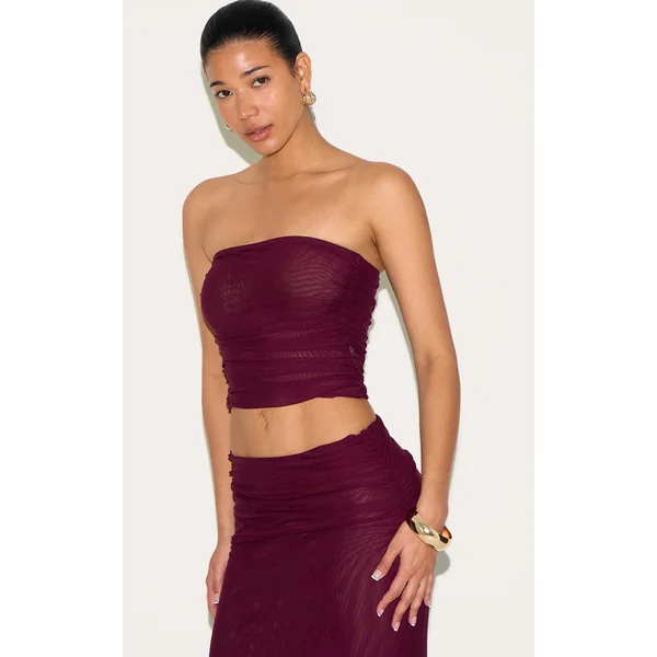Wine Mesh Bandeau Top