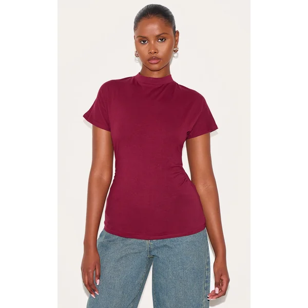 Wine Oversized Cinched Waist Detail T Shirt