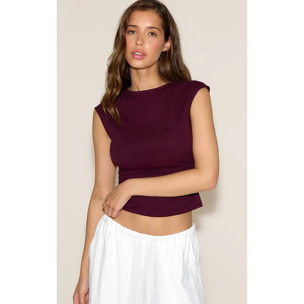 Wine Soft Cotton Ruched Side Sleeveless Top