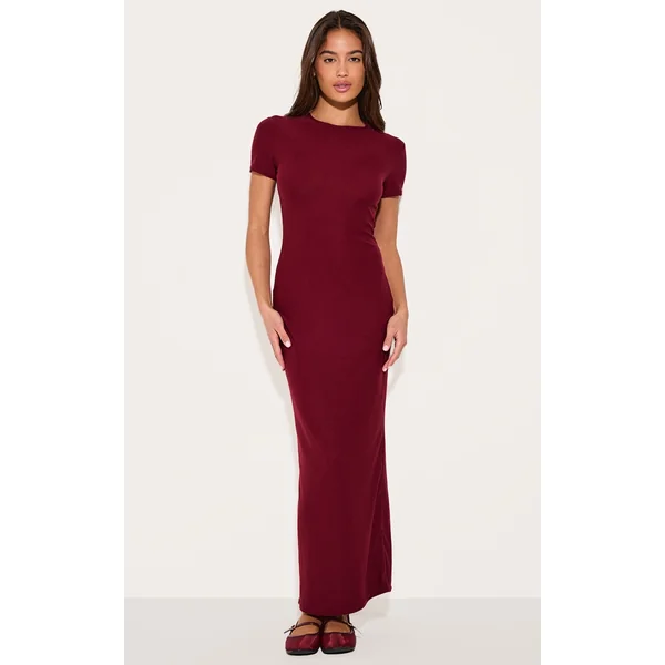 Wine Soft Touch Cap Sleeve Maxi Dress