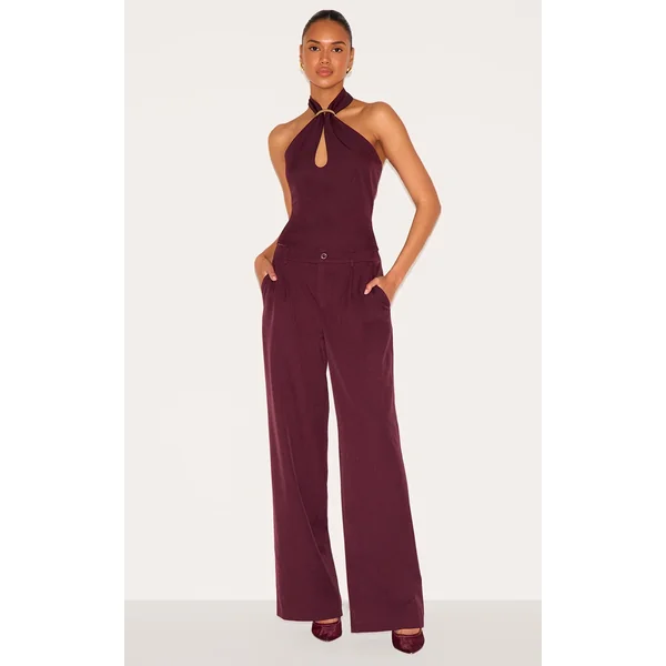 Wine Tailored Straight Leg Pants