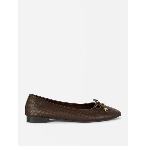 Woven Bow Ballet Flats - Chocolate