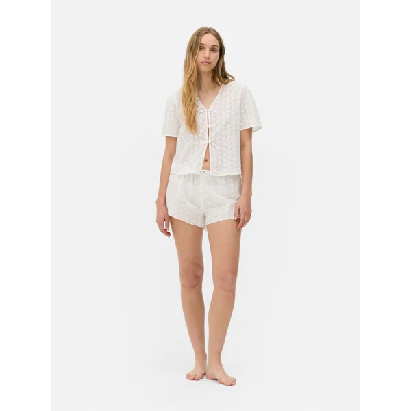 Woven Eyelet Pajama Shirt - White
