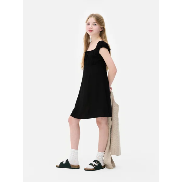 Woven Shirred Dress - Black
