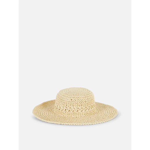Woven Straw Beach Hat - Beige