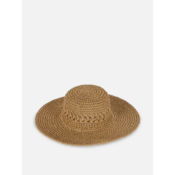 Woven Straw Beach Hat - Brown