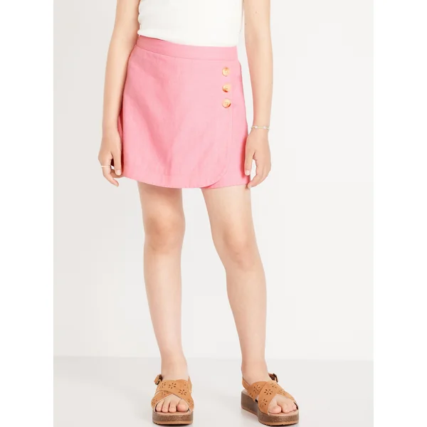 Wrap-Front Linen-Blend Skort for Girls - Anemone Pink