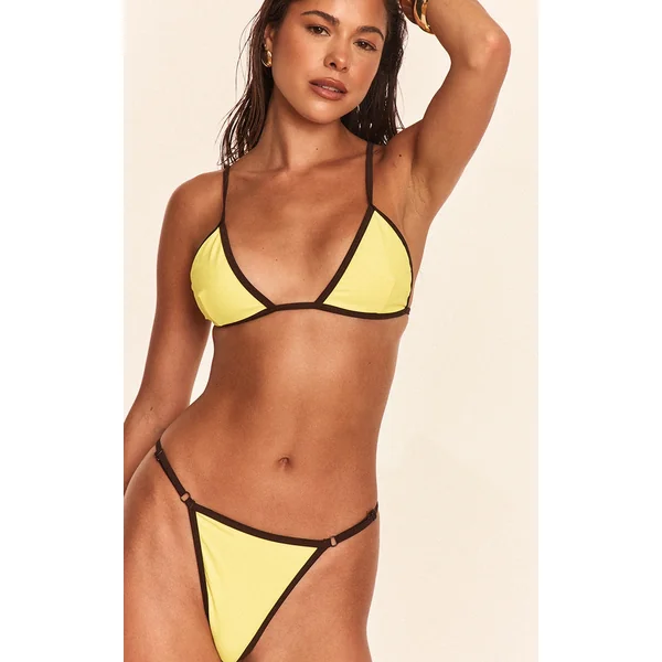Yellow Contrast Binding String Tanga Bikini Bottom