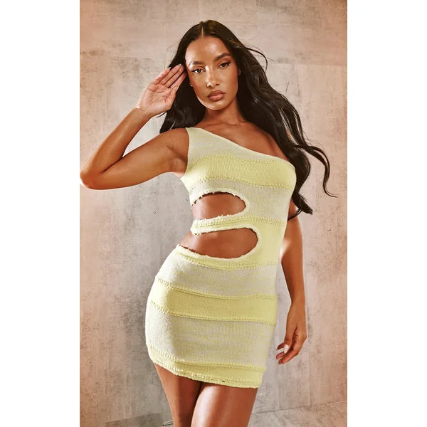 Yellow Extreme Cut Out Side Marl Knit Mini Dress