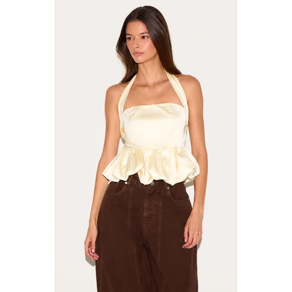 Yellow Halterneck Puff Ball Top