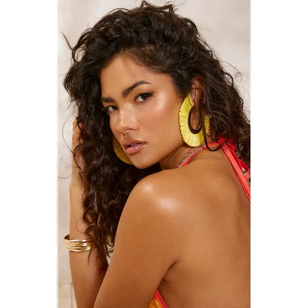 Yellow Raffia Tassel Hoop Earrings