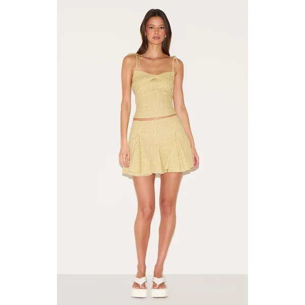 Yellow Striped Pleated Mini Skirt