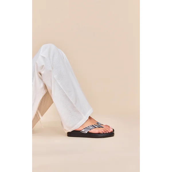 Zebra Faux Leather Toe Thong Platform Sandals