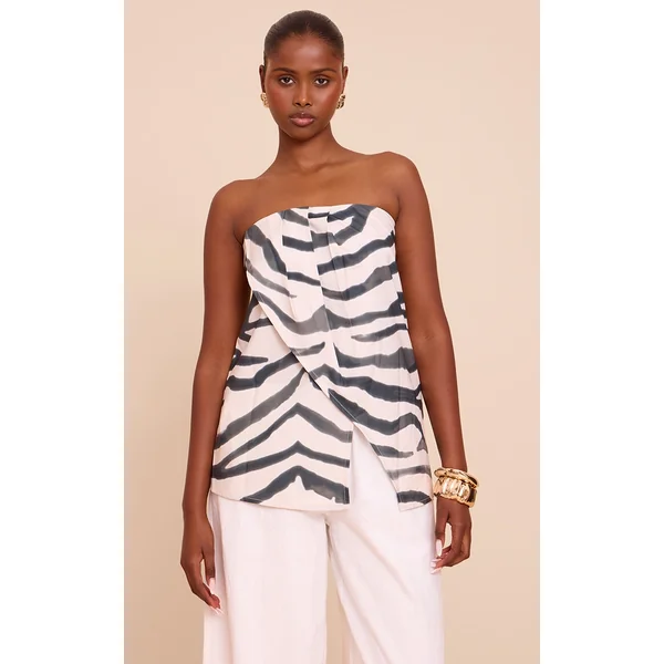 Zebra Print Floaty Woven Split Hem Bandeau Long Top