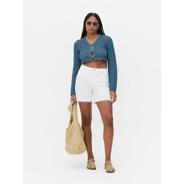 Zigzag Cropped Cardigan - Blue